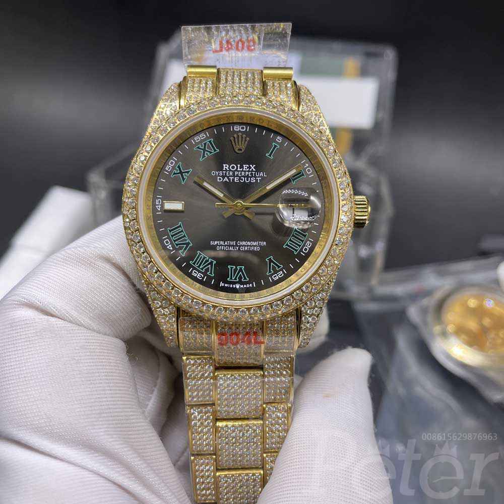 Datejust diamonds everywhere yellow gold case 41mm gray dial roman numbers automatic 2824 movement M260