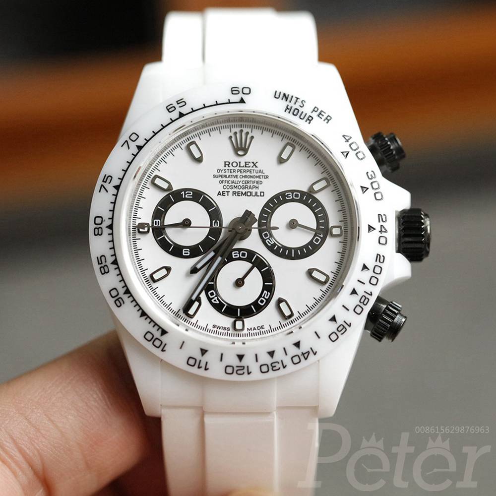 Daytona white ceramic case 38.5mm full works Chronograph 7750 automatic white rubber strap TW factory XD205