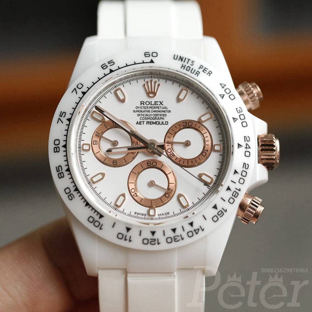 Daytona white Ceramic case Chronograph 7750 full works white rubber strap TW factory top grade 1:1 XD205