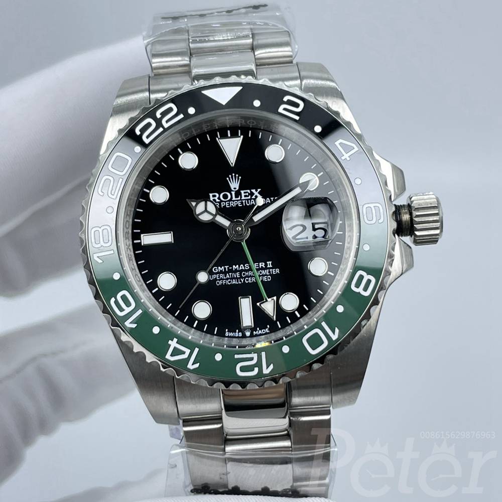 GMT green/black bezel stainless steel case 40mm black dial AAA automatic 2813 oyster band men watch Sxx