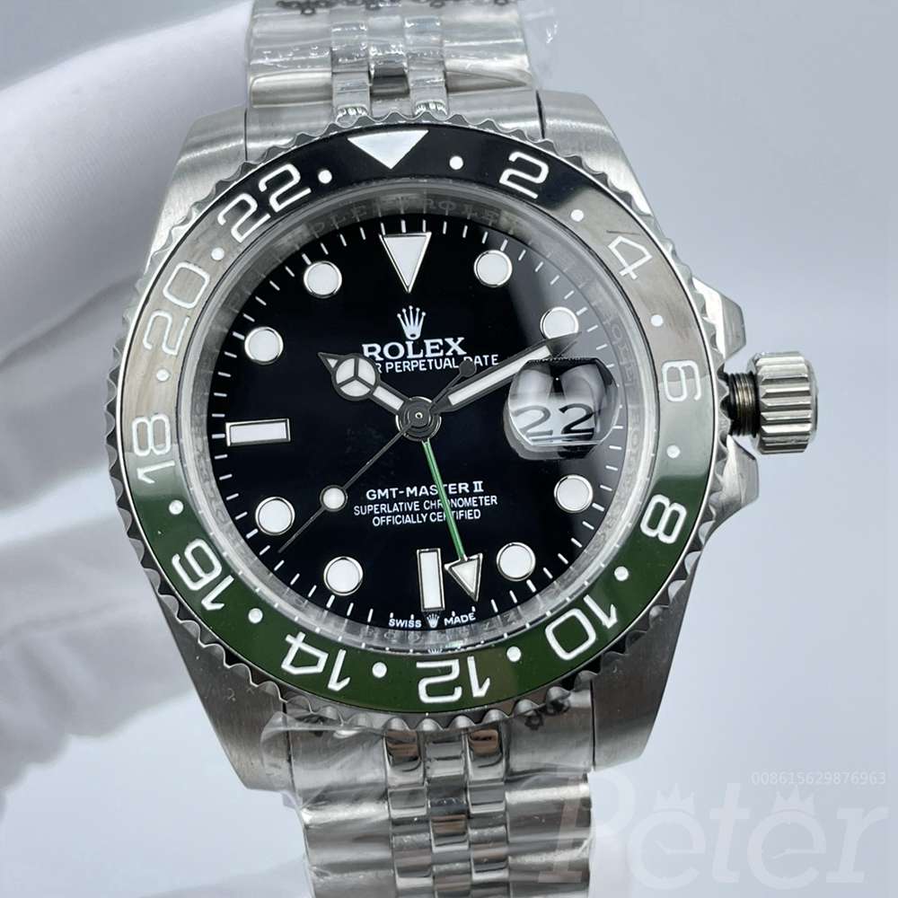 GMT-Master II AAA automatic 2813 black/green bezel black dial jubilee band luxury replica men Rolex watch Sxx