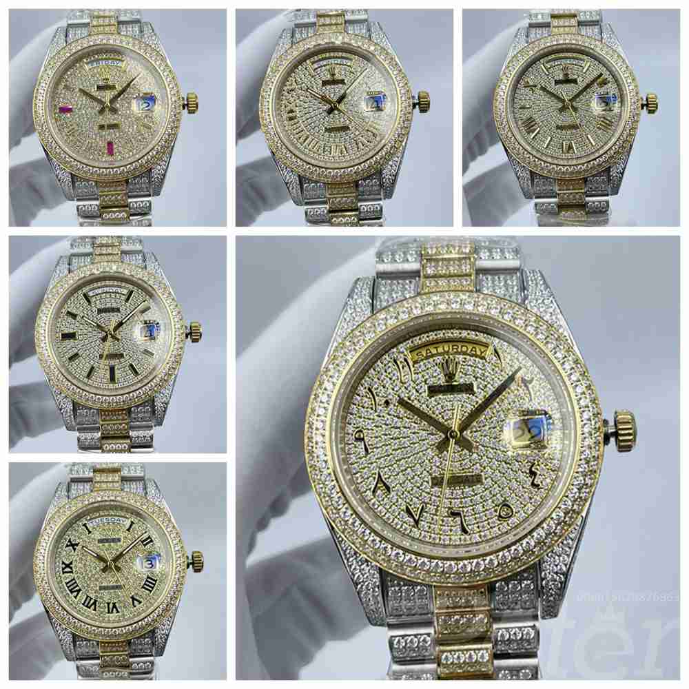 Daydate 41mm 2tone gold AAA automatic full diamonds different numbers dial president bracelets S100