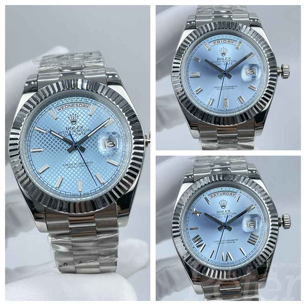 DayDate 41 silver case ice blue dial fluted bezel president brands AAA automatic 2813 movement men watches S03
