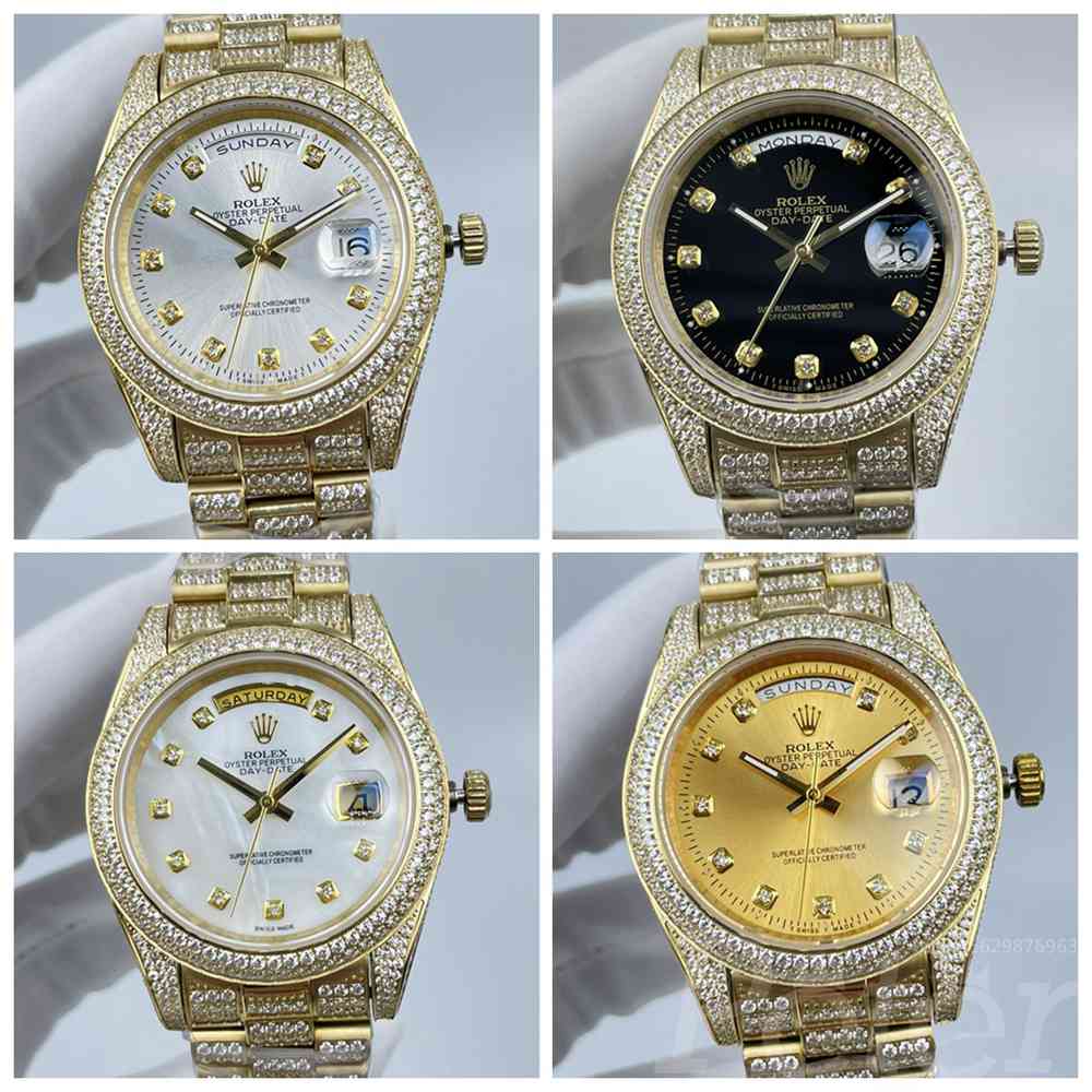 DayDate iced out gold case 41mm diamonds numbers silver/black/white/gold dials president bands AAA automatic 2813 S100