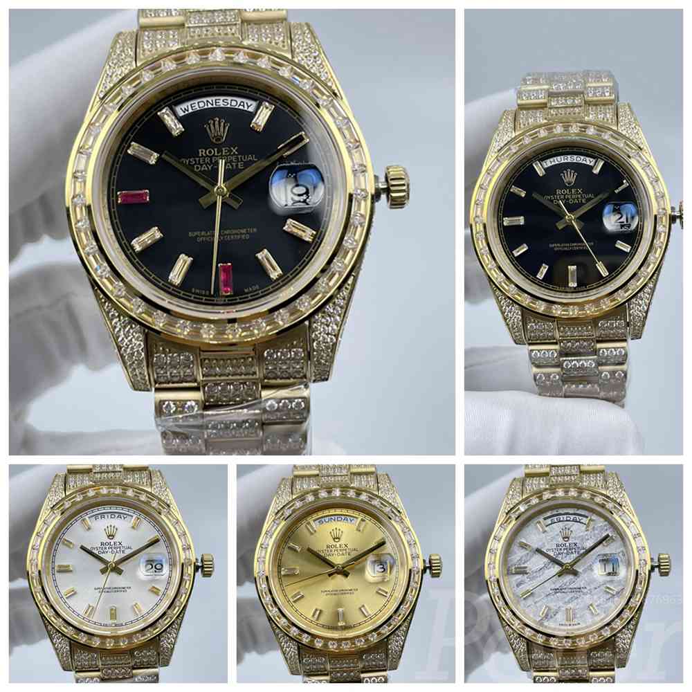 DayDate diamonds gold 41mm black/gold/silver/Meteorite dial baguette stones AAA automatic 2813 shiny watches S