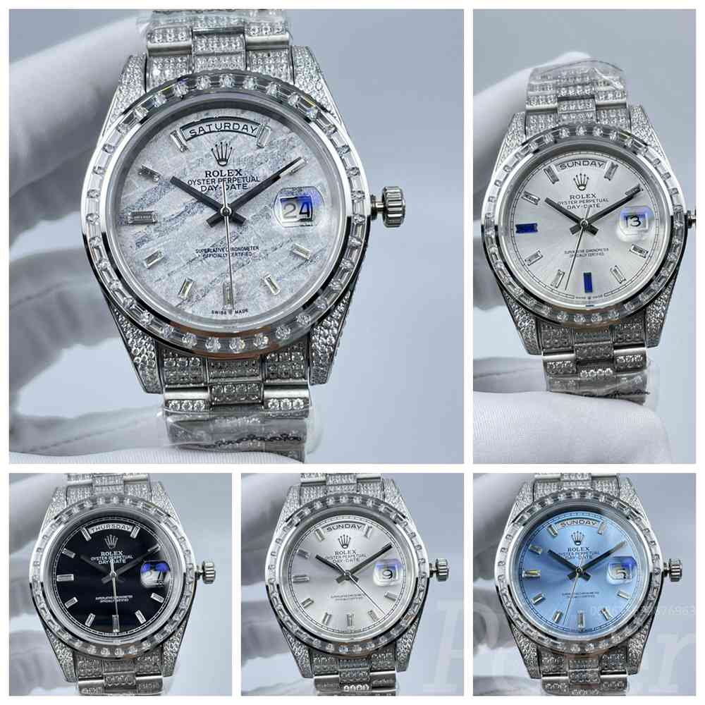 DayDate iced out 41mm baguette diamonds bezel meteorite/silver/black/blue president bands AAA automatic 2813 S100