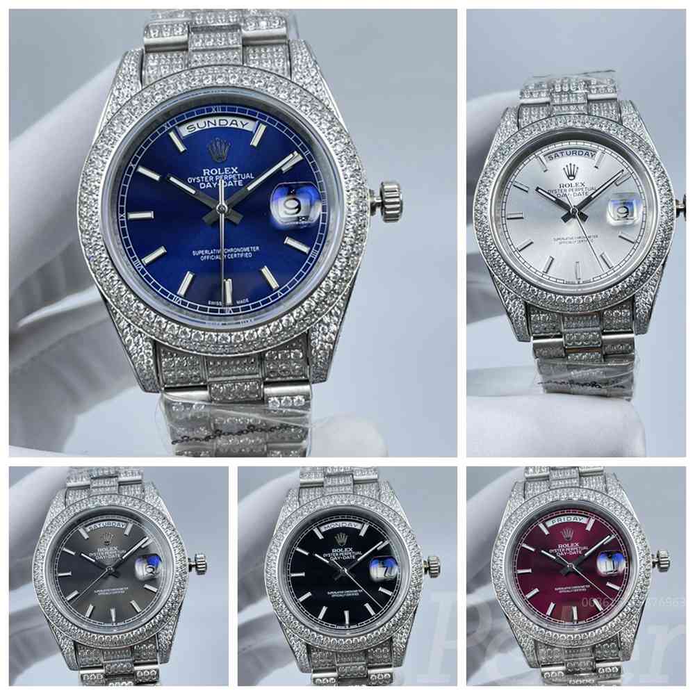 DayDate 41mm diamonds steel case blue/silver/gray/black/purple dials dash numbers AAA automatic 2813 S100