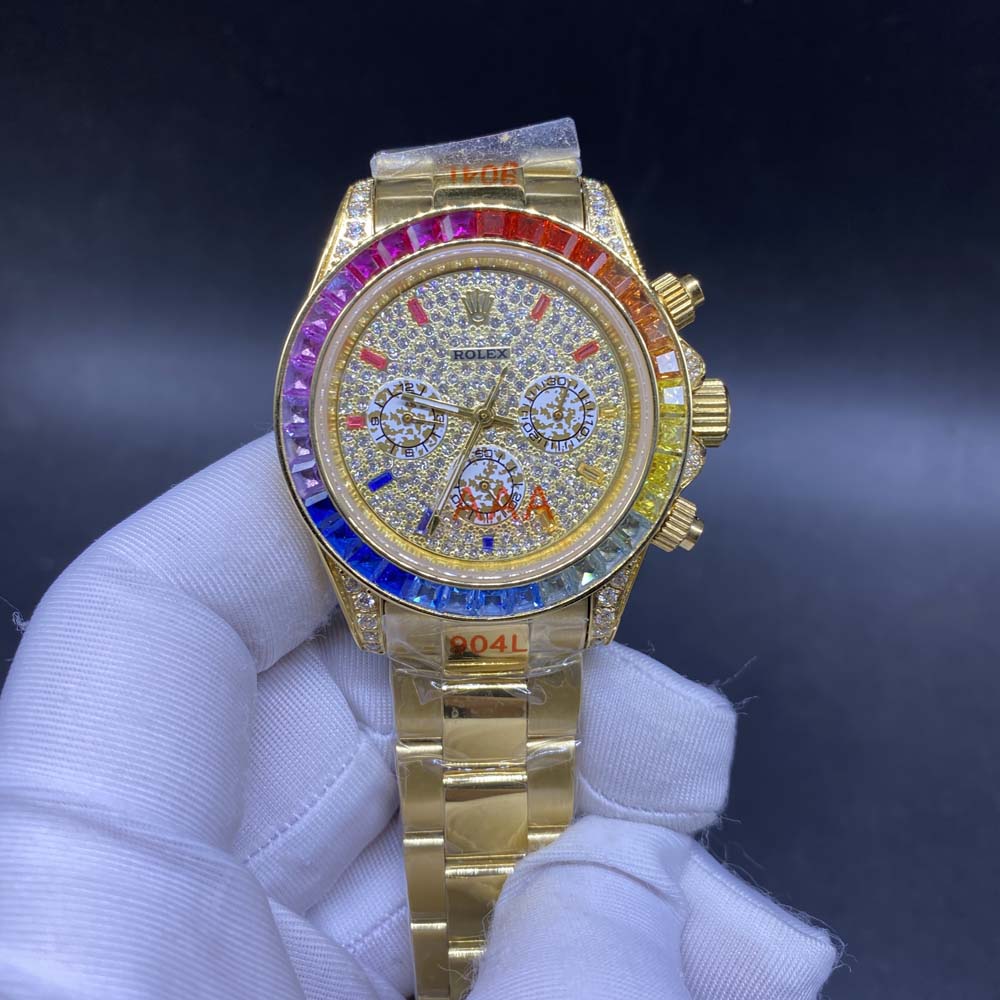 Daytona rainbow gold case diamonds face 40mm AAA automatic 2813 men watch MH048