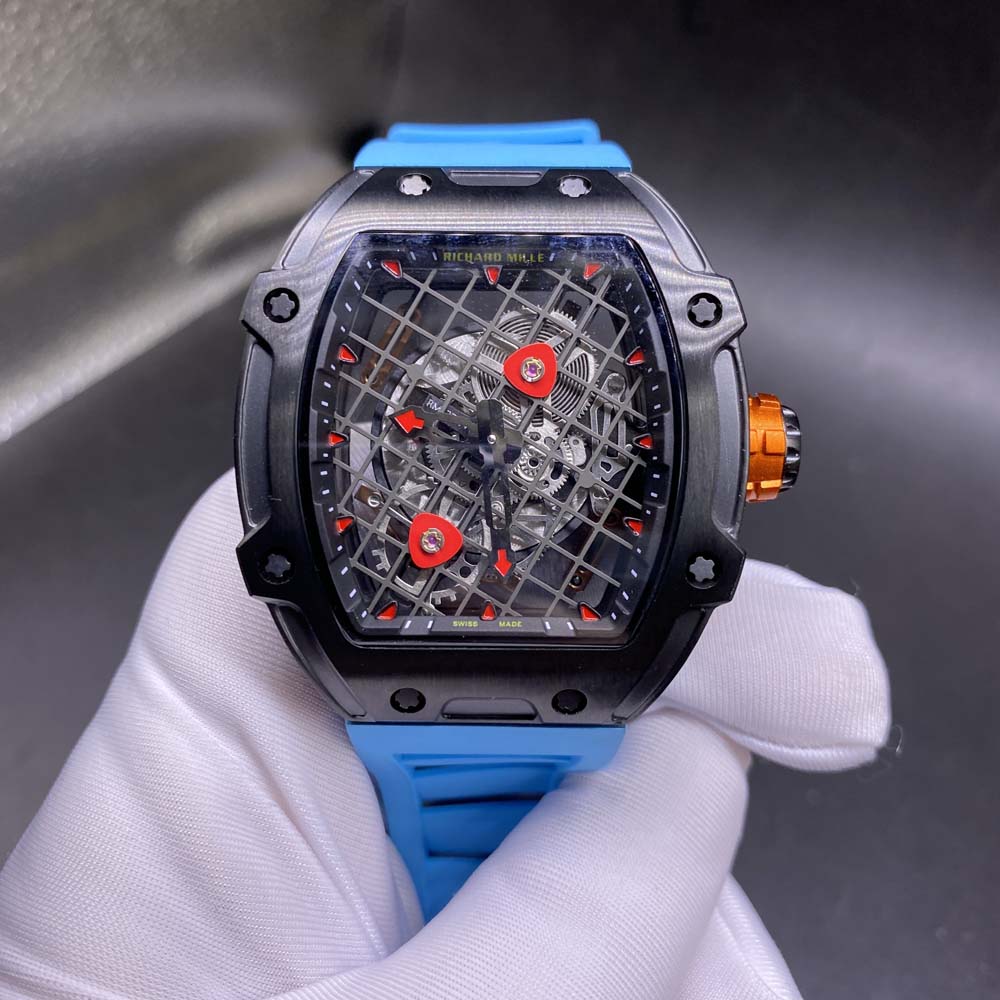 RM27-04 black case tennis skeleton face miyota automatic blue rubber strap 43x50mm men watch WS133