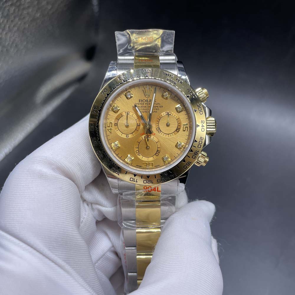 Daytona 2tone gold case 38.5mm gold dial chronograph JH 4130 movement full works stopwatch M150