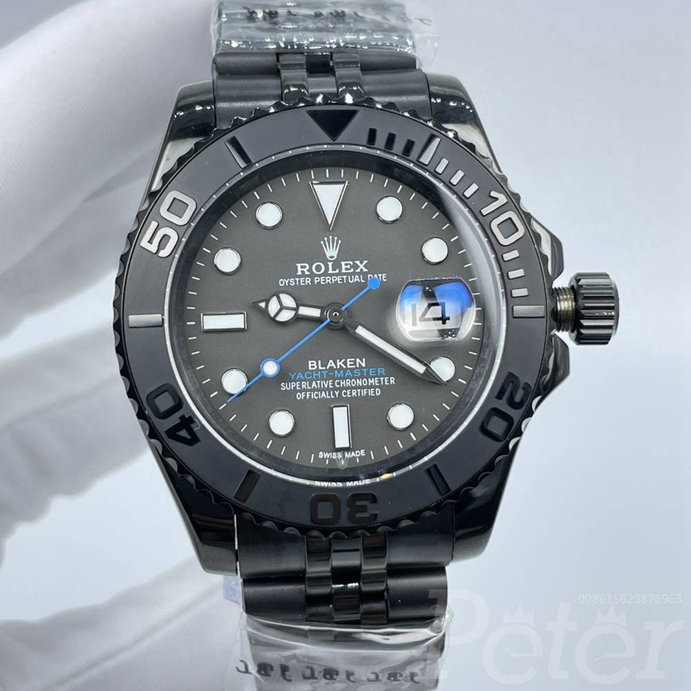 Yacht-Master Blaken full black case 40mm jubilee black bracelet AAA automatic blue seconds Men watch S