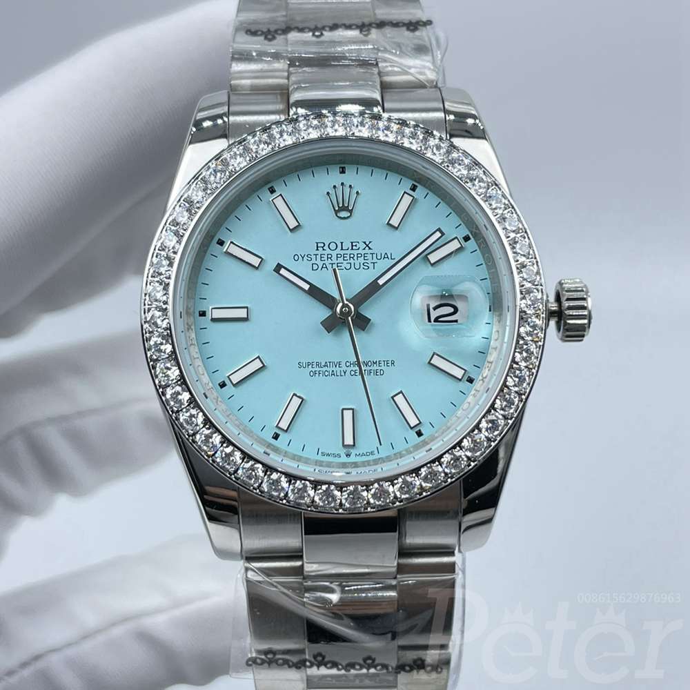 Datejust 36mm tiffany blue dial luminous dash numbers diamonds bezel oyster band AAA automatic 2813 Sxxx