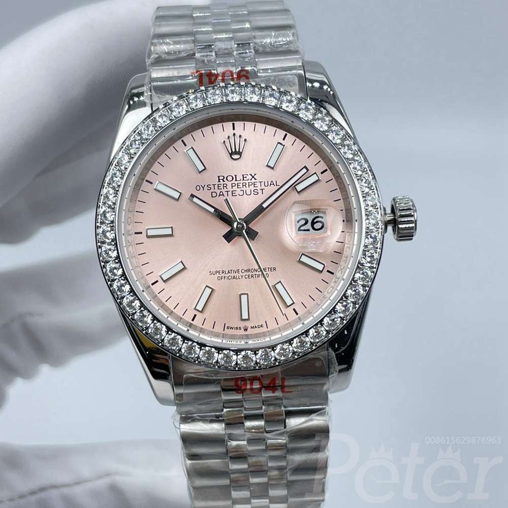 Datejust 36mm pink dial diamonds bezel jubilee band AAA automatic 2813 movement luminous dash numbers Sxxx