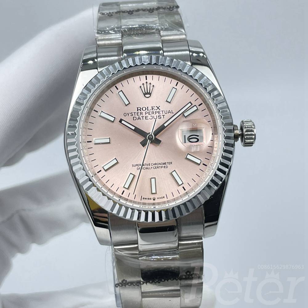 Datejust 36mm pink dial fluted bezel oyster band luminous dash numbers AAA automatic 2813 Sxxx
