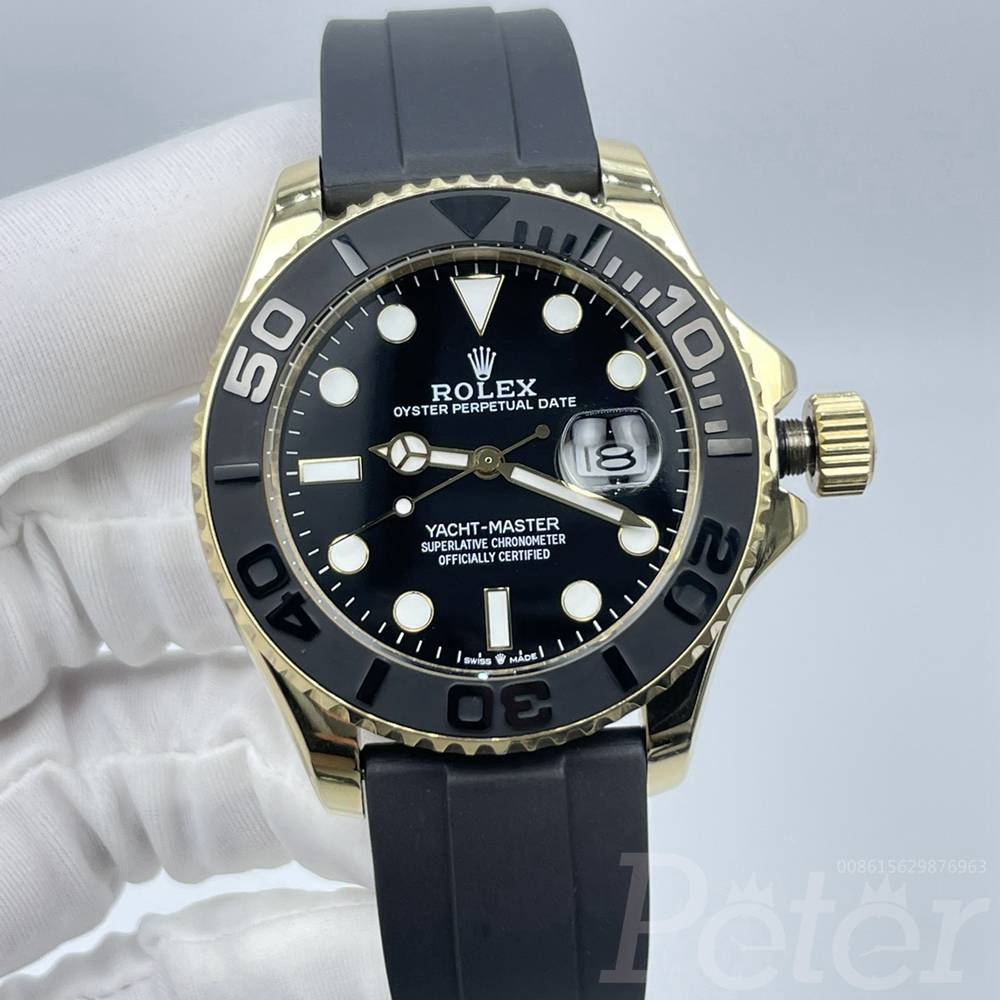Yacht-Master gold case 42mm big size black bezel black dial black rubber strap AAA automatic 2813 men watch Sxx