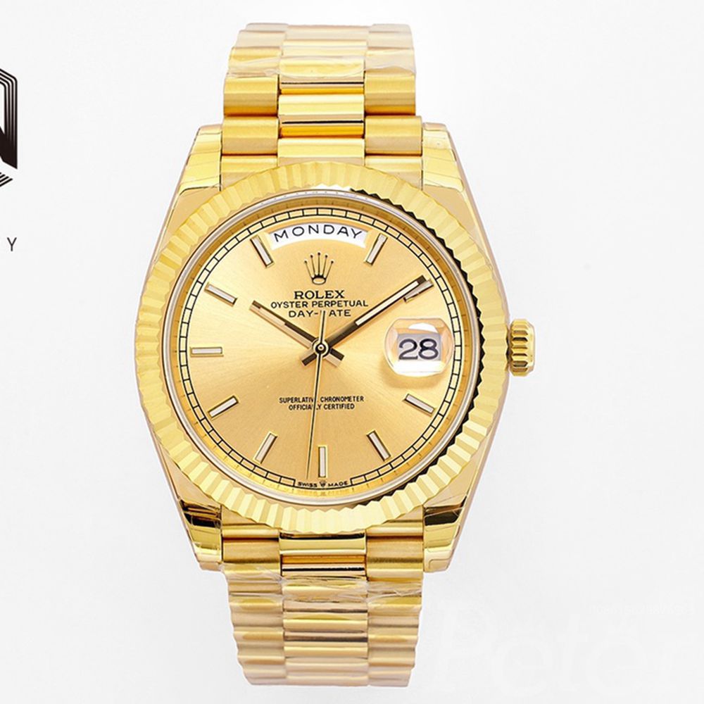 DayDate 40mm gold case gold dial dash numbers president band EW factory 2836 automatic high grade EW140