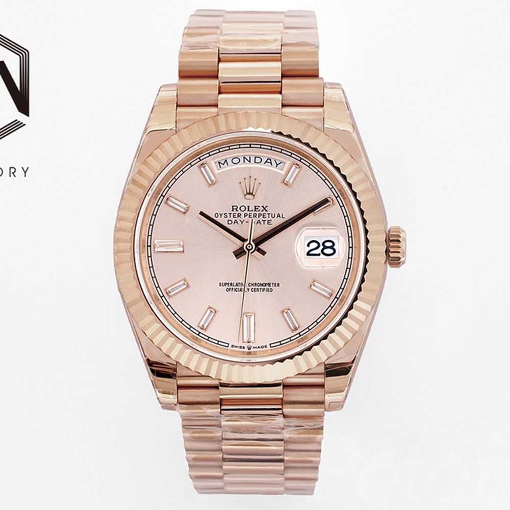 DayDate rose gold case 40mm EW 2836 movement rose gold dial baguette stone numbers president band EW140