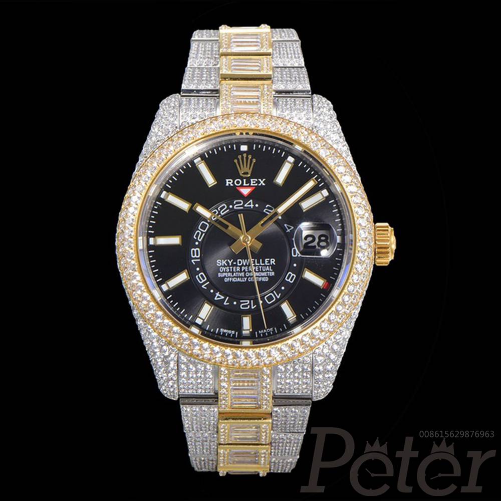 Sky-Dweller 2tone gold case 42mm full diamonds case black dial 9001 automatic full works XD315