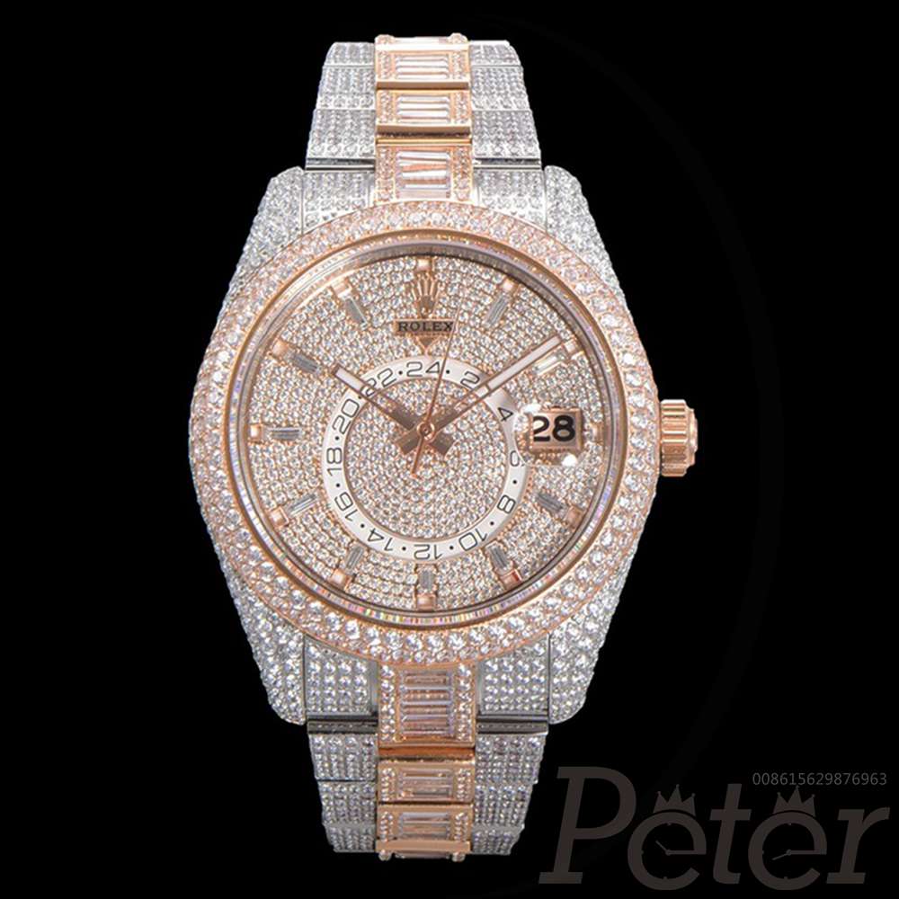 Sky-Dweller bust down diamonds rose gold 2tone case 42mm automatic 9001 full works swarovski stones XD350