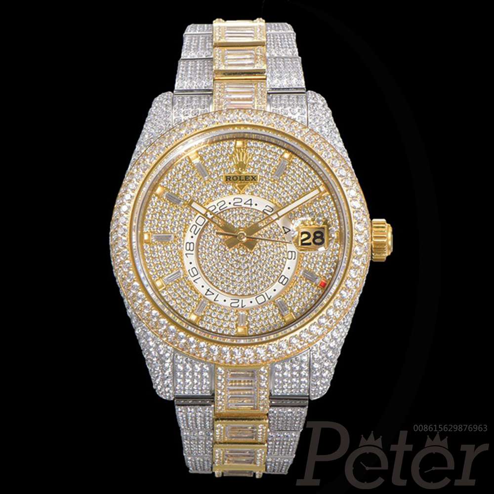 Rolex Sky-Dweller full diamonds 9001 full works movement two tone gold case diamonds everywhere high grade XD350