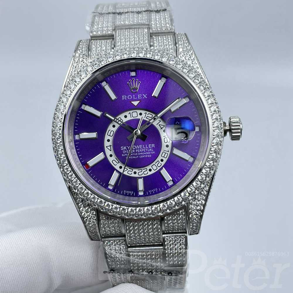 Sky-Dweller iced out shiny silver case purple dial AAA automatic 2813 movement men watch Sx