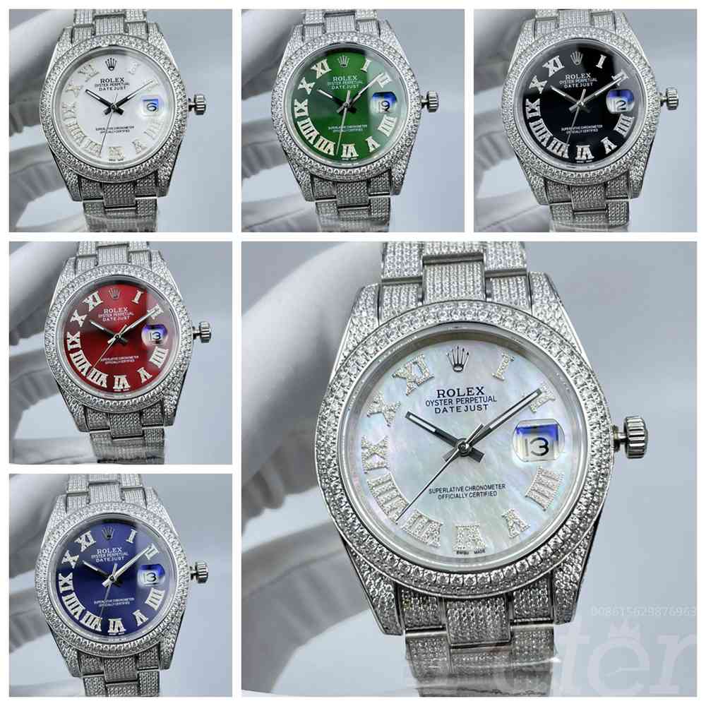 Datejust 41 full diamonds white/green/black/red/blue/white pearl dials Roman numbers oyster bands AAA Sxxx
