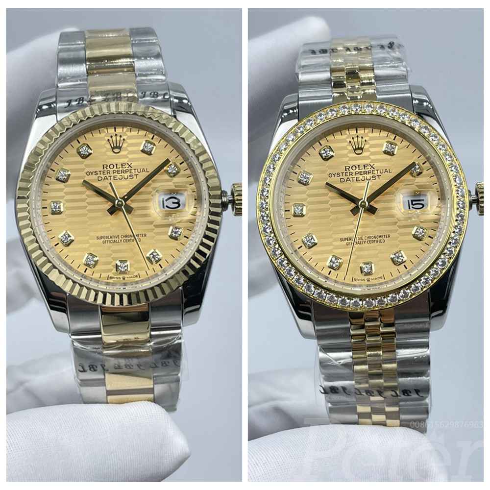 Datejust gold 2tone 36mm fluted-motif dial diamonds numbers jubilee/oyster bracelets AAA 2813 automatic Sxxx