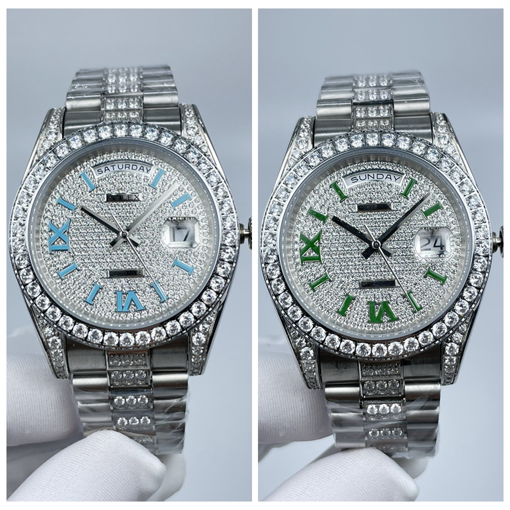 DayDate 41 diamonds face blue/green Roman numbers diamonds strap AAA automatic men watches Sxx