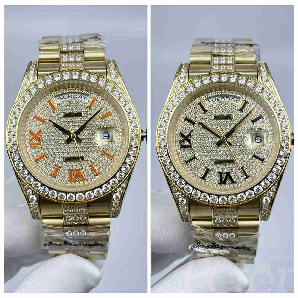 DayDate 41 gold case diamonds face orange/black Roman numbers AAA automatic 2813 movement Sxx