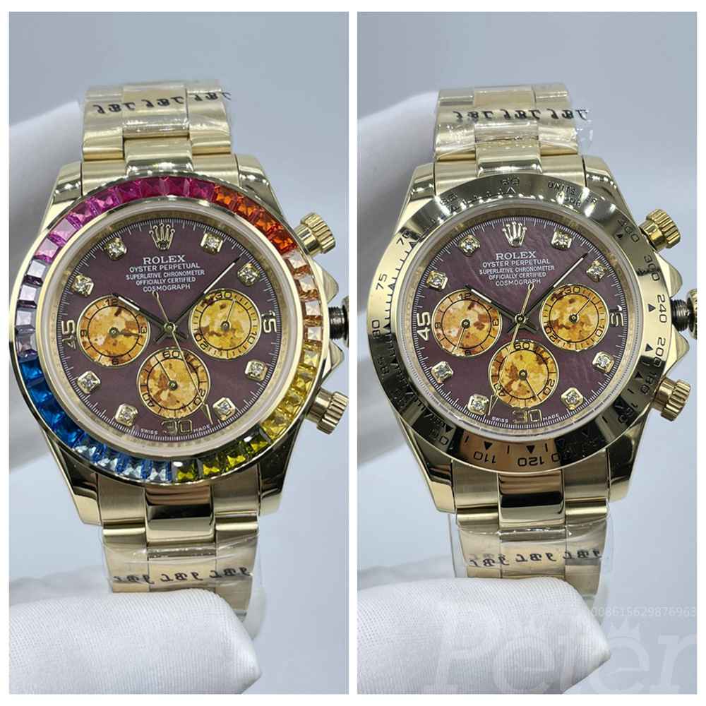 Daytona gold case 40mm black pearl dial rainbow/steel bezel AAA automatic men watches Sxxx