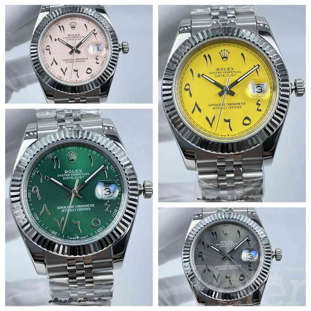 Datejust 41 Arabic numbers pink/yellow/green/gray dials fluted bezel silver case jubilee bracelets AAA Sxxx