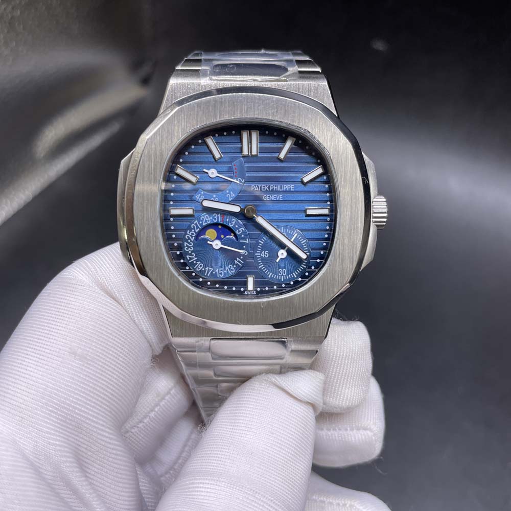 Patek 5712 AAA silver case 40mm blue dial complicated function automatic men luxury watch M046