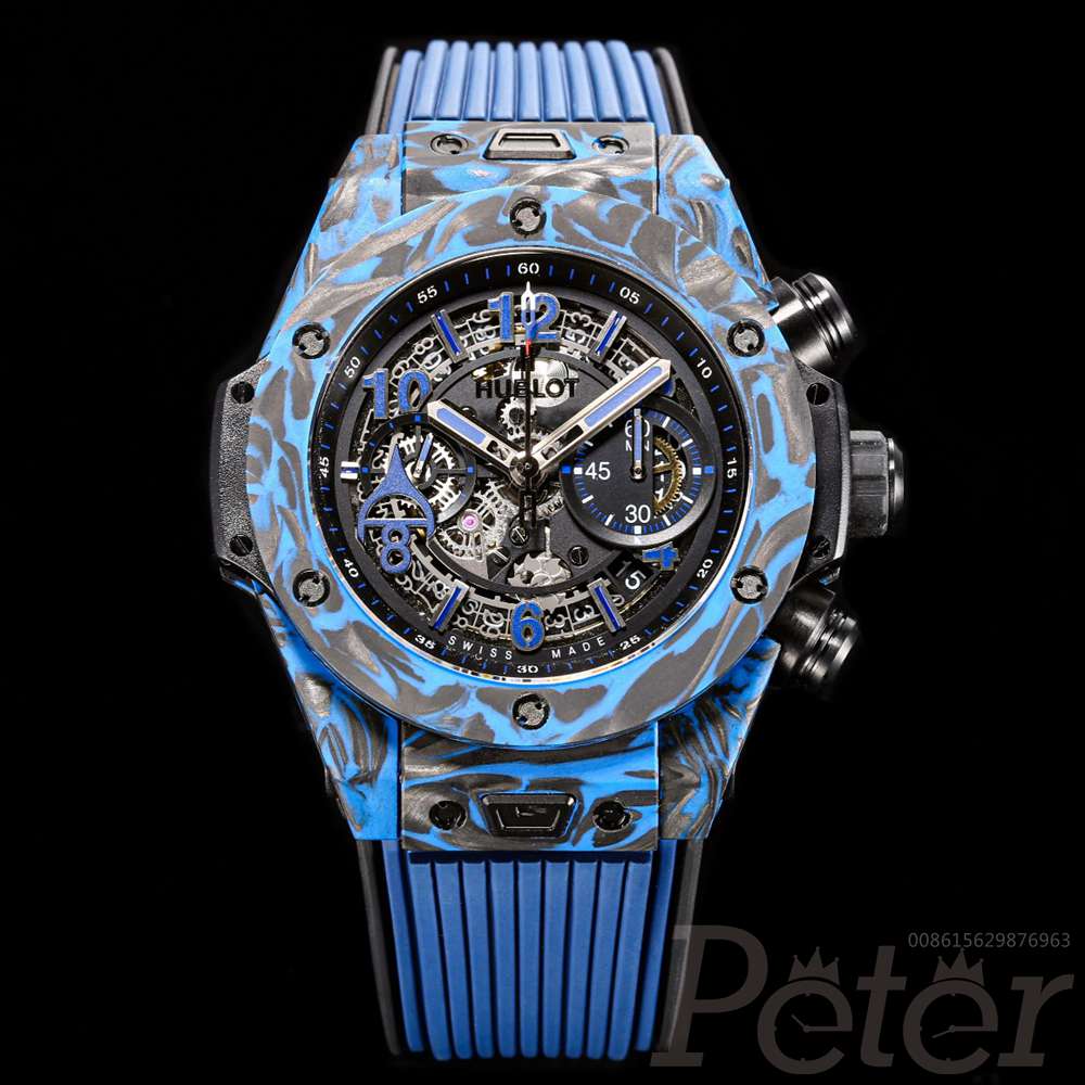 Hublot big bang carbon blue case chronograph HUB1242 movement blue rubber strap men luxury watch XD230