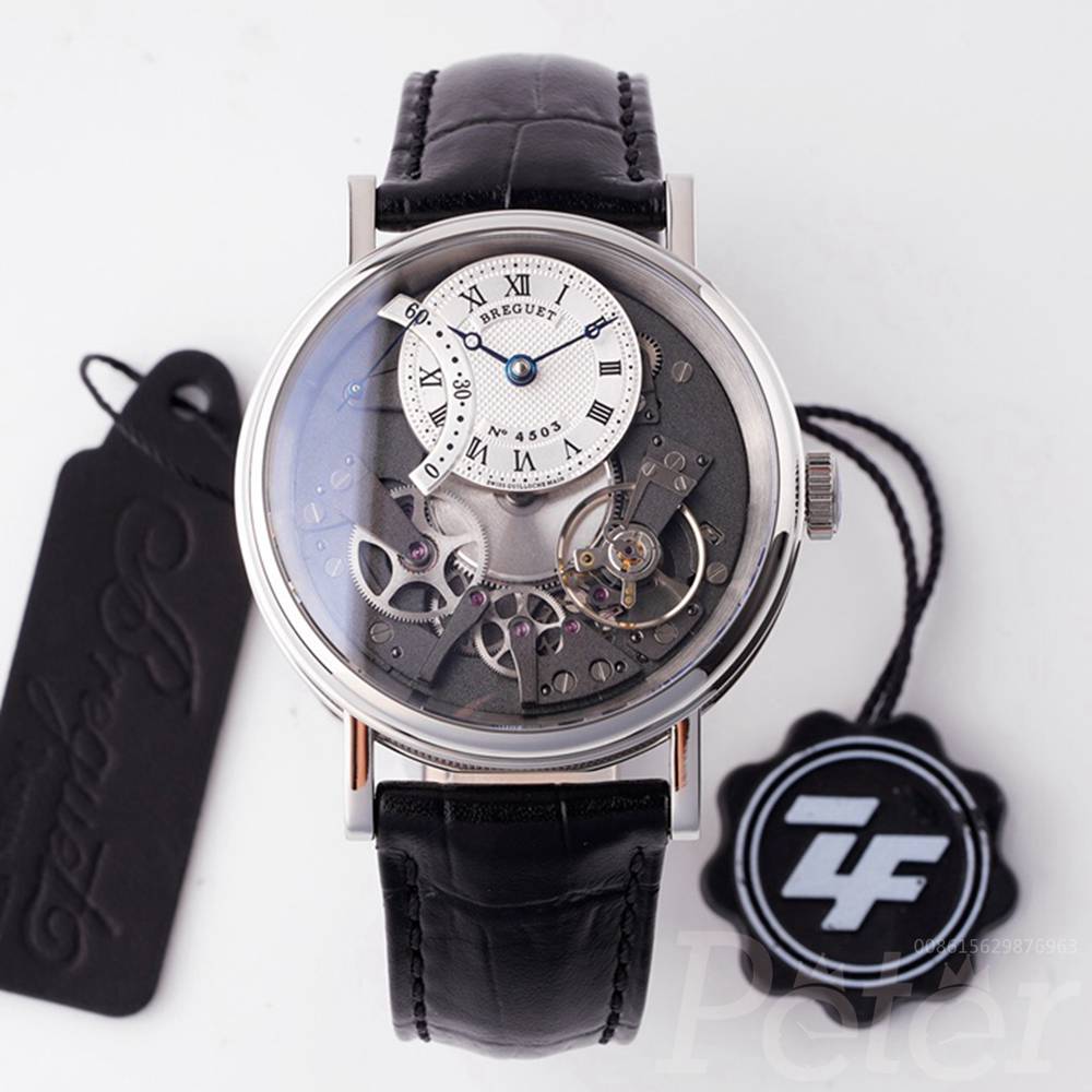 Breguet 7097BB/G1/9WU Tradition Tourbillon ZF factory 1:1 grade silver/gray black leather strap men luxury watch WT237