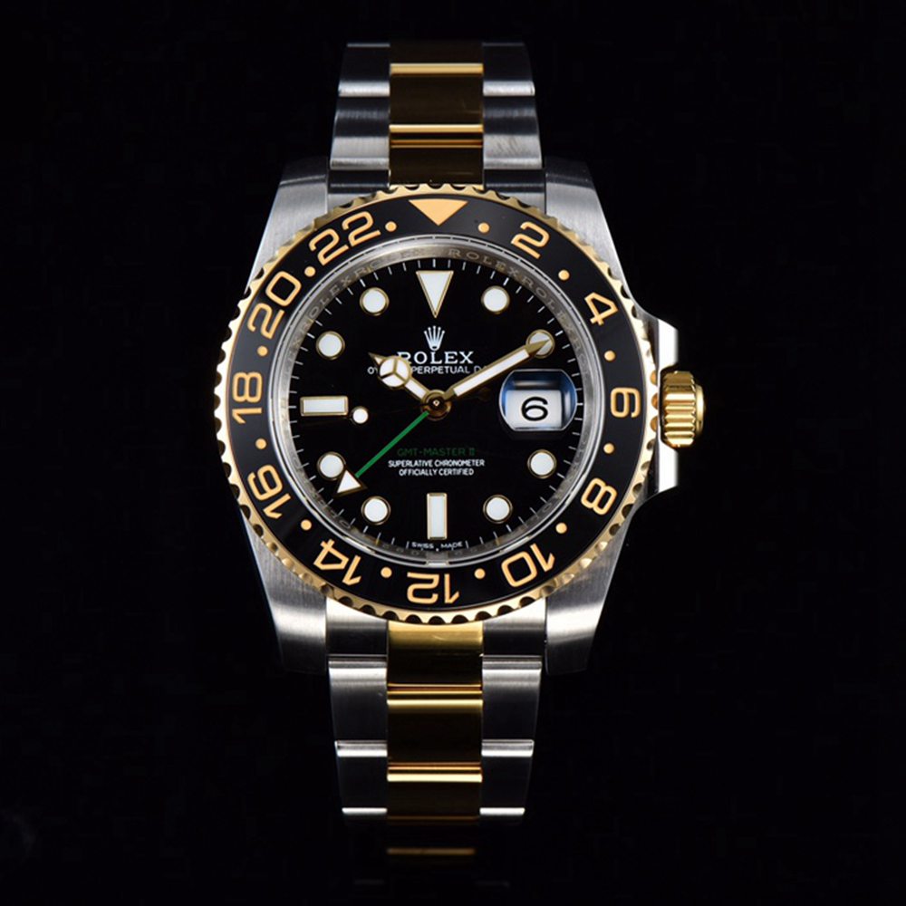 GMT 2tone gold case black dial ceramic bezel V9 factory 3285 904L steel WT185