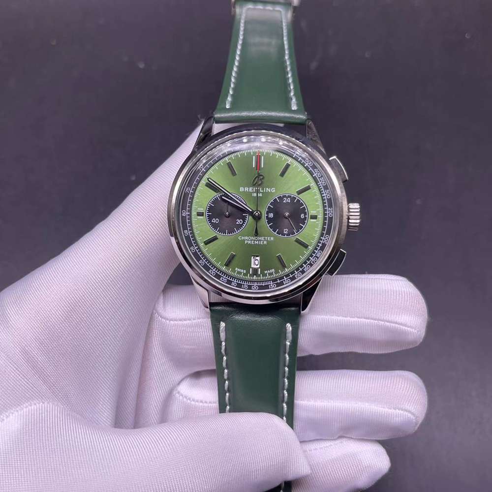 Breitling quartz silver case green dial green leather AAA full works men stopwatch ALxx