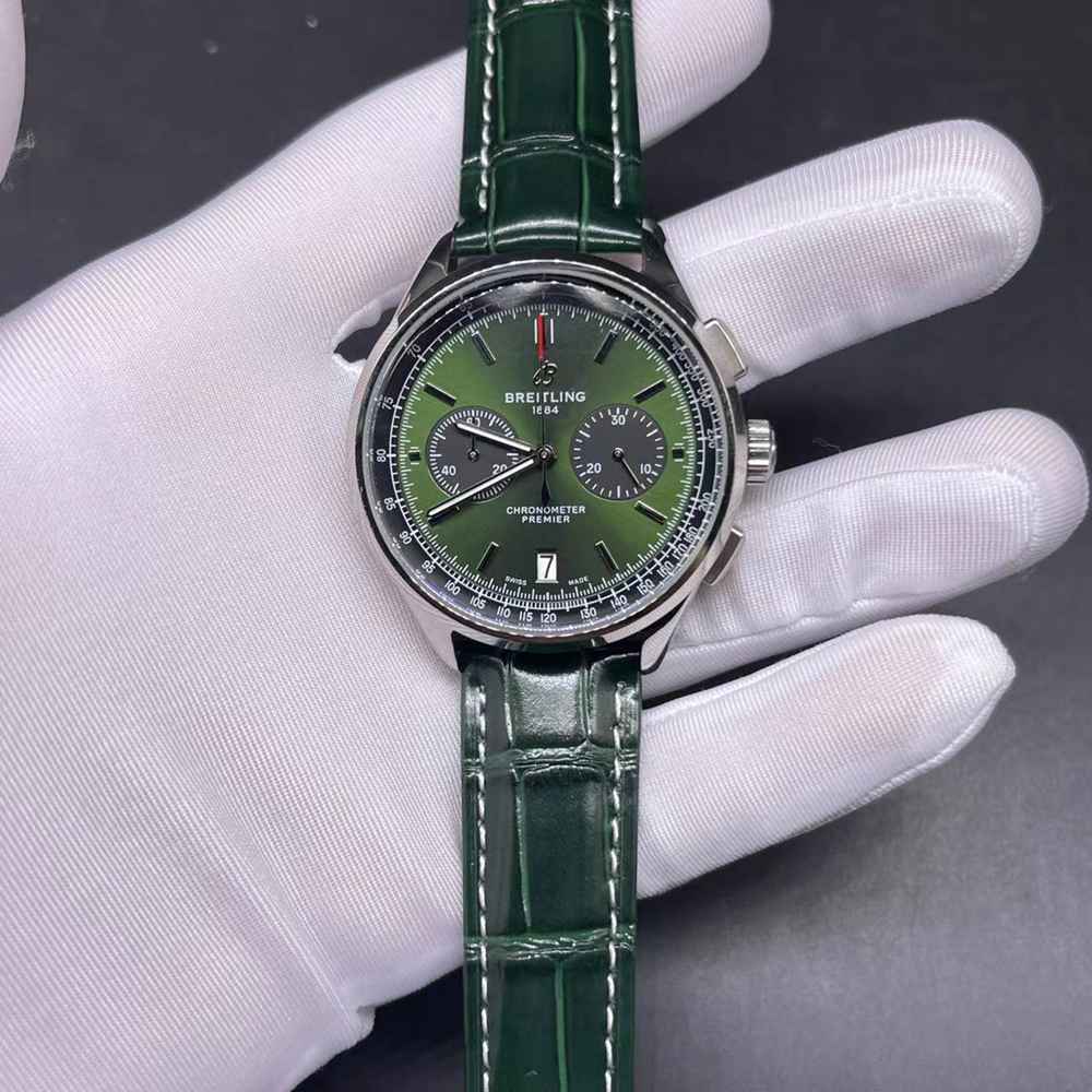 Breitling 1884 Quartz movement full chronograph functions green face green leather HG024