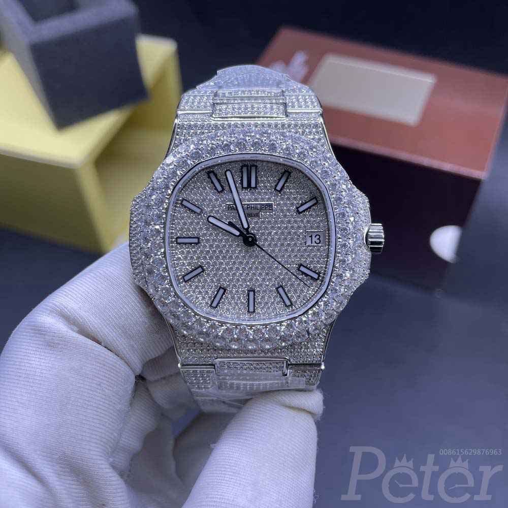 Patek big stones bezel bustdown swarovski diamonds top grade automatic men shiny watch XD290