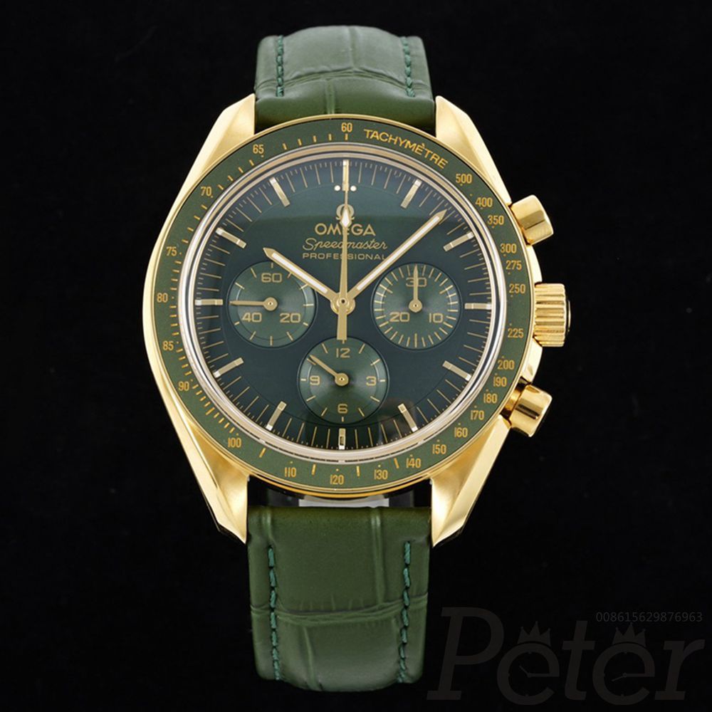 Omega Speedmaster Moonshine RM factory high grade gold case green dial green leather strap WT