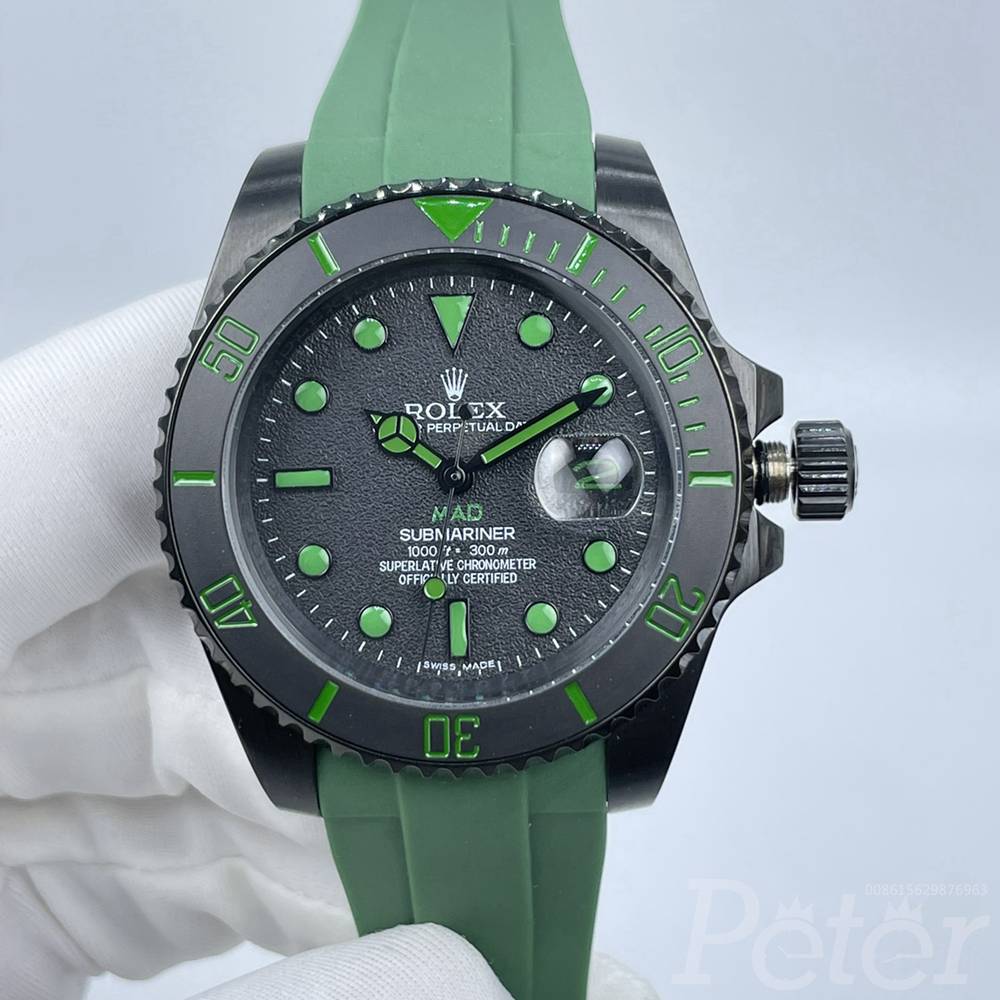 SUB AAA black case 40mm frosted dial green rubber strap automatic men watch Sxx