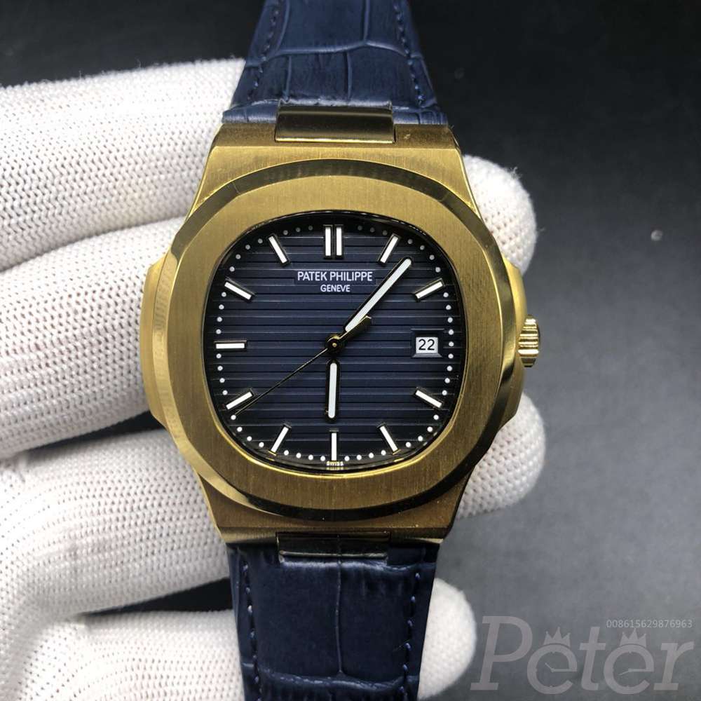 Patek AAA gold case blue dial blue leather strap automatic 2813 movement men watch XJ