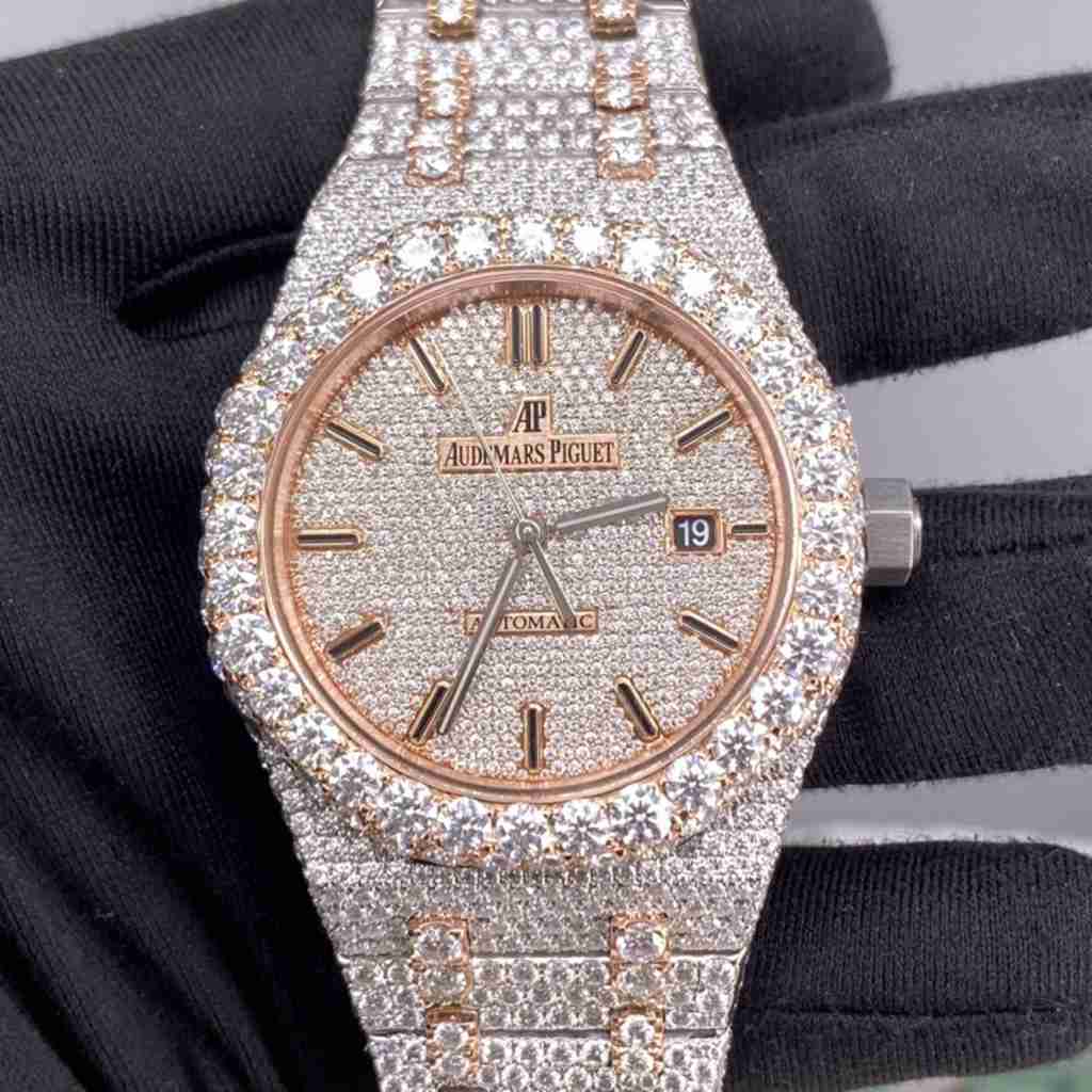 AP iced out 2tone rose gold moissanite stones can pass diamonds tester 9015 automatic high grade xxx