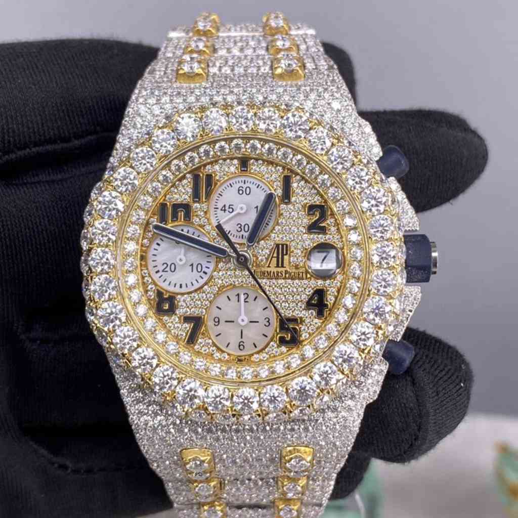 AP Moissanite stones 2tone gold case automatic full chronograph function shiny iced out men stopwatch xxx