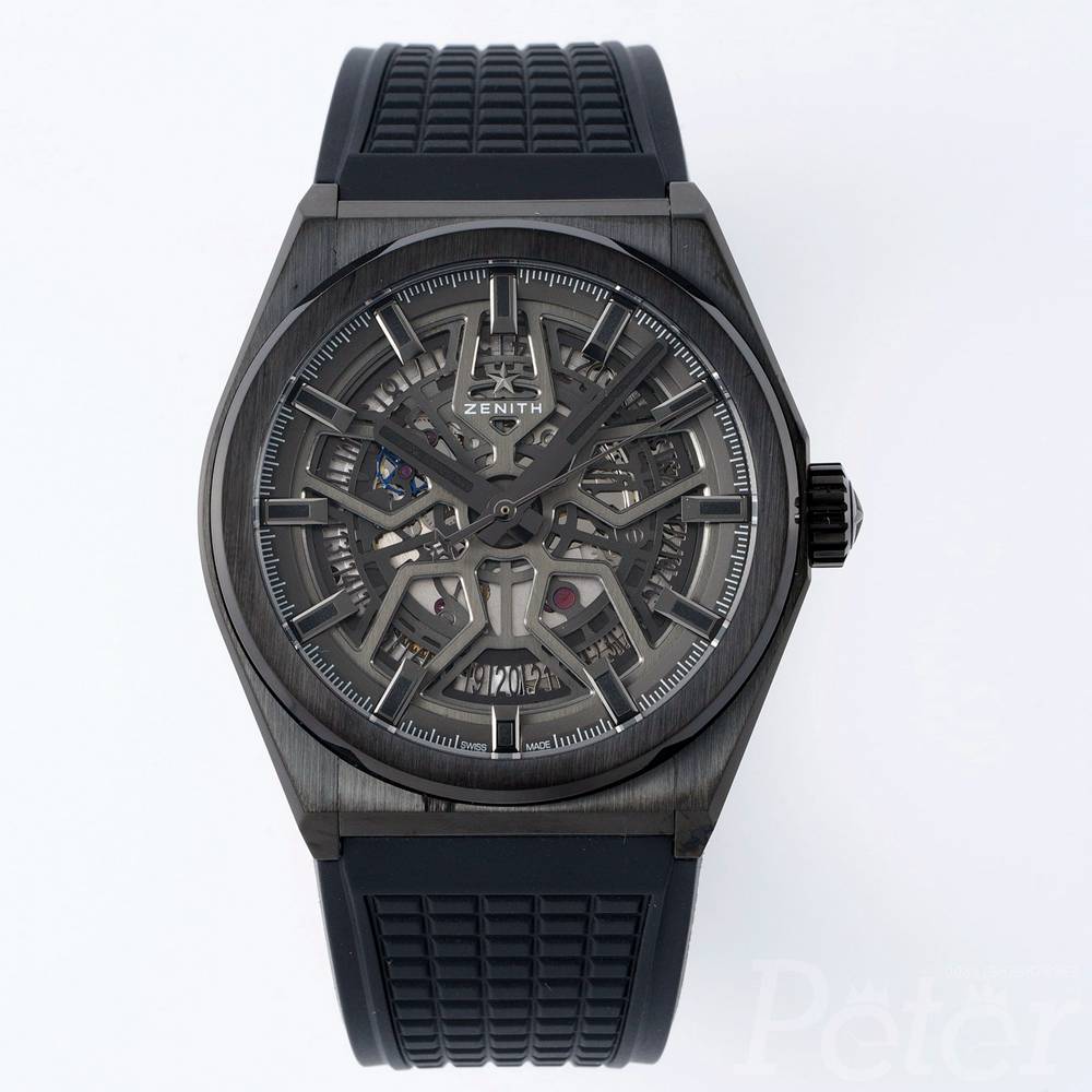 Zenith full black skeleton case 40mm black rubber strap Cal.670sk automatic LF factory high grade WT155