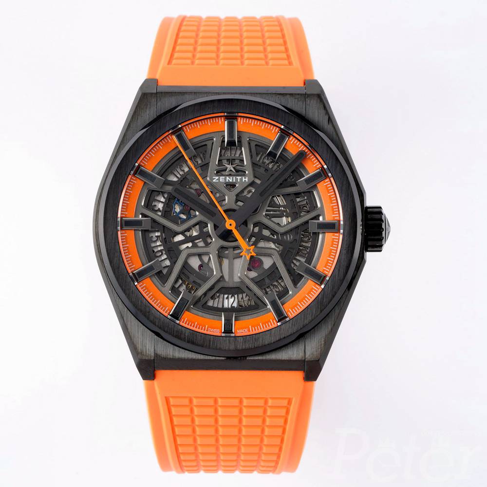 Zenith DEFY Swiss high grade black case orange rubber strap Cal.670sk automatic LF factory WT155