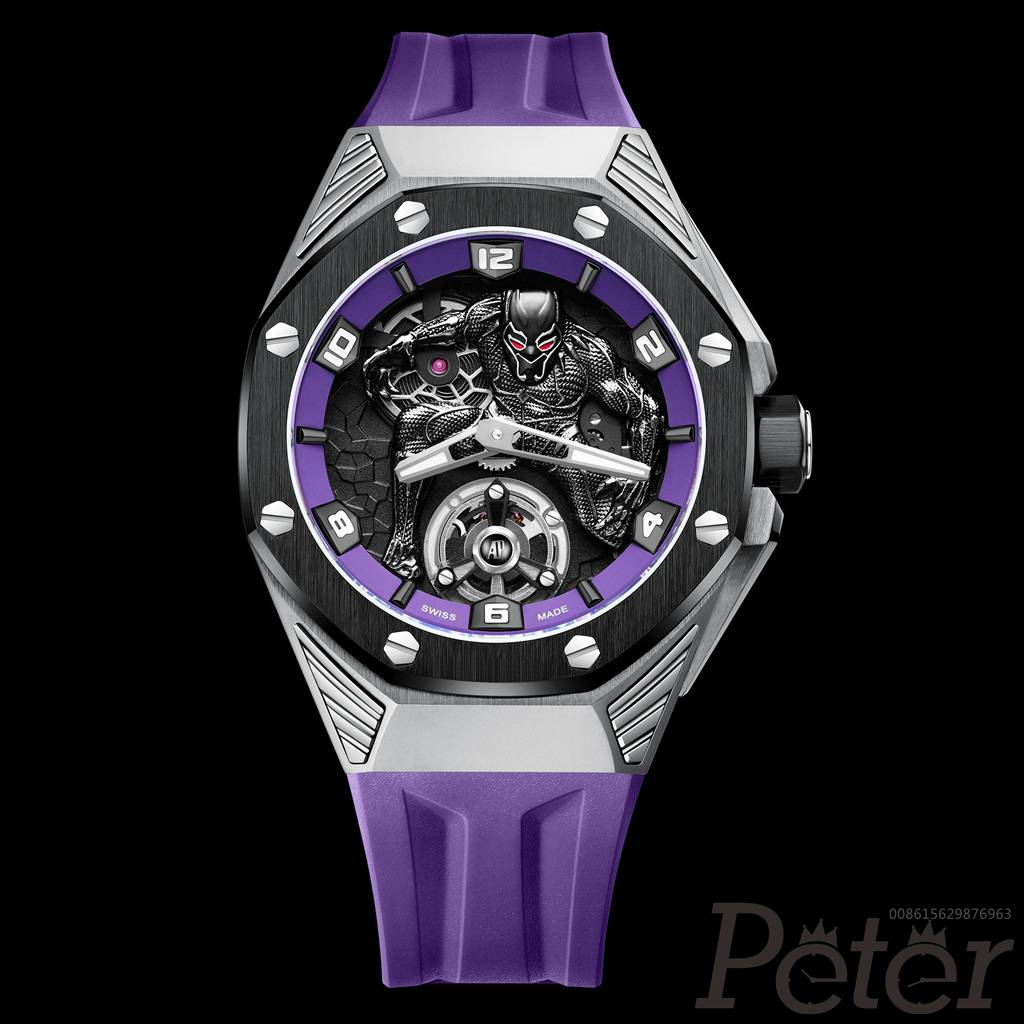 AP Black Panther silver case black ceramic bezel 42mm hands-winding 2965 movement purple rubber XD