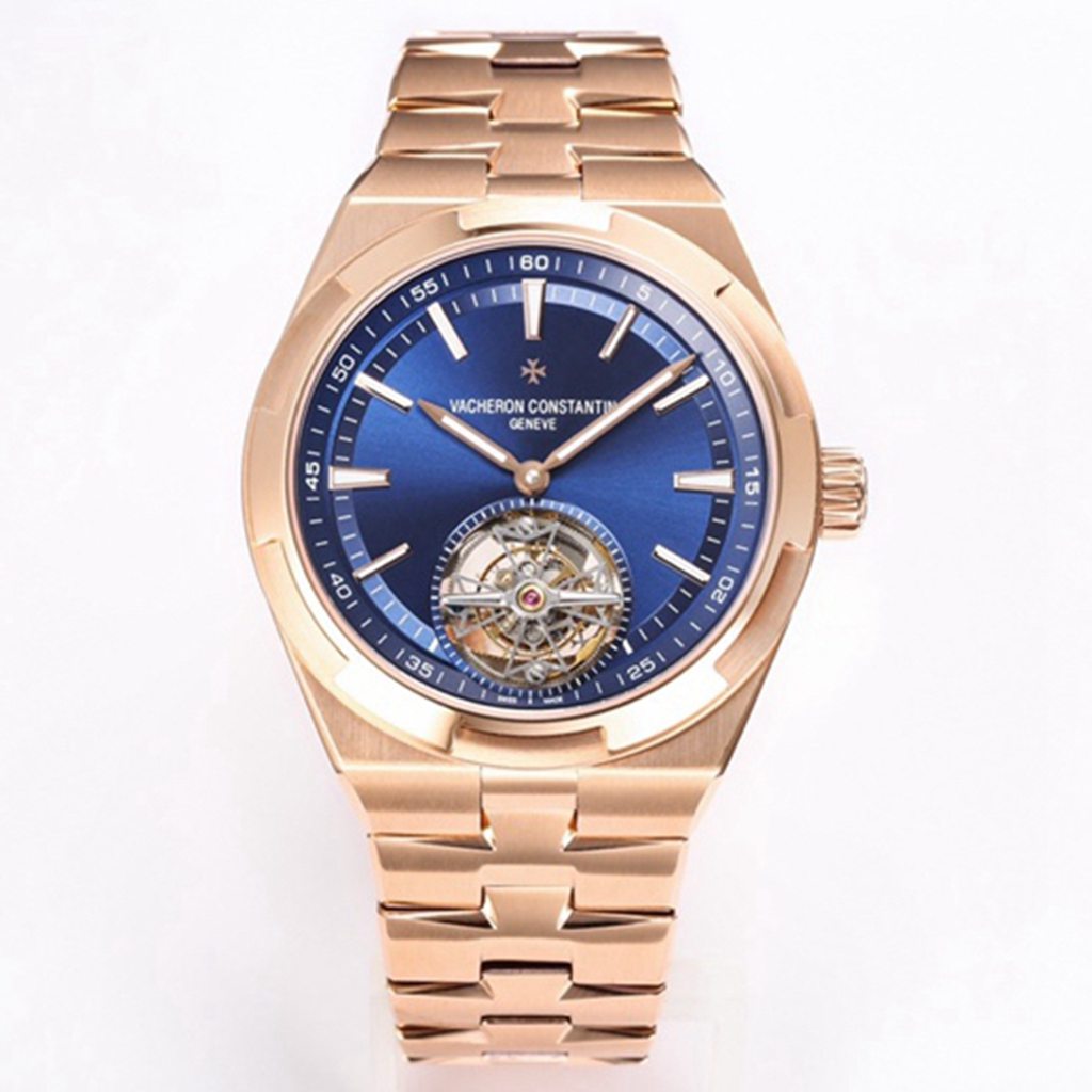 VC Overseas BBR factory tourbillon rose gold case 42.5mm blue dial 316L stainless men watch CDKK