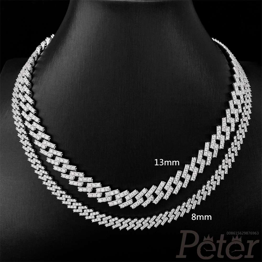 Cuban Chains 8mm 13mm silver mozanne Cuban necklaces men's fashion necklaces full of diamonds Moissanite FH1699