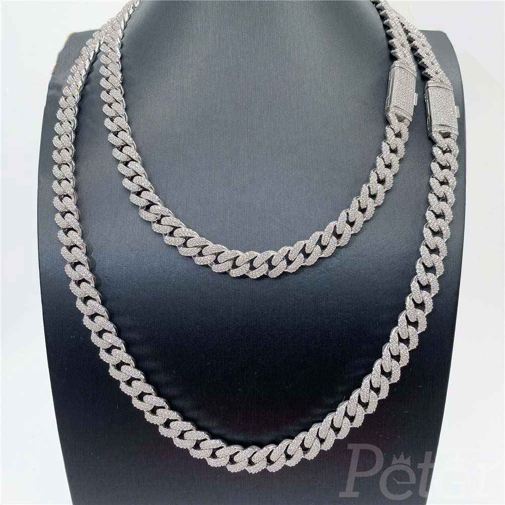 Cuban Chains 10mm diamonds Mossanite can pass diamonds tester 925 silver hip-hop necklace FH1760