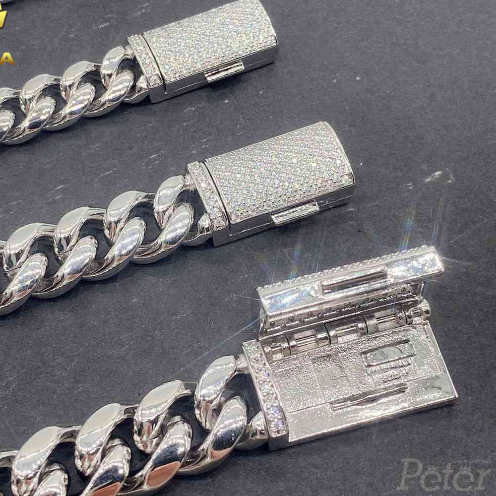 Cuban Chains stainless steel bracelet silver buckle with moissanite diamonds can pass diamonds tester FH1800